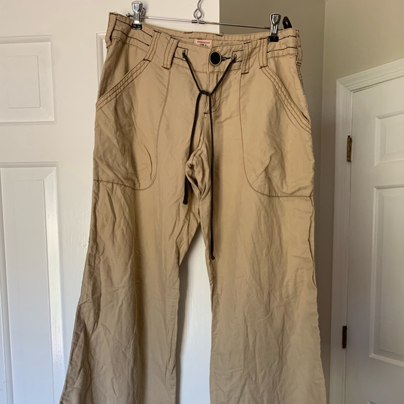 Free People Lightweight Khaki Flare Pants 6 8 - Picture 1 of 10